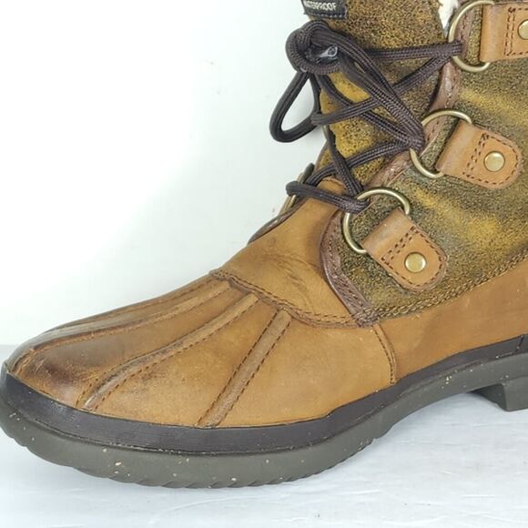 UGG Women's Cecile US 8 Brown Leather Waterproof Sheepskin Lined Duck Boots - Picture 14 of 15